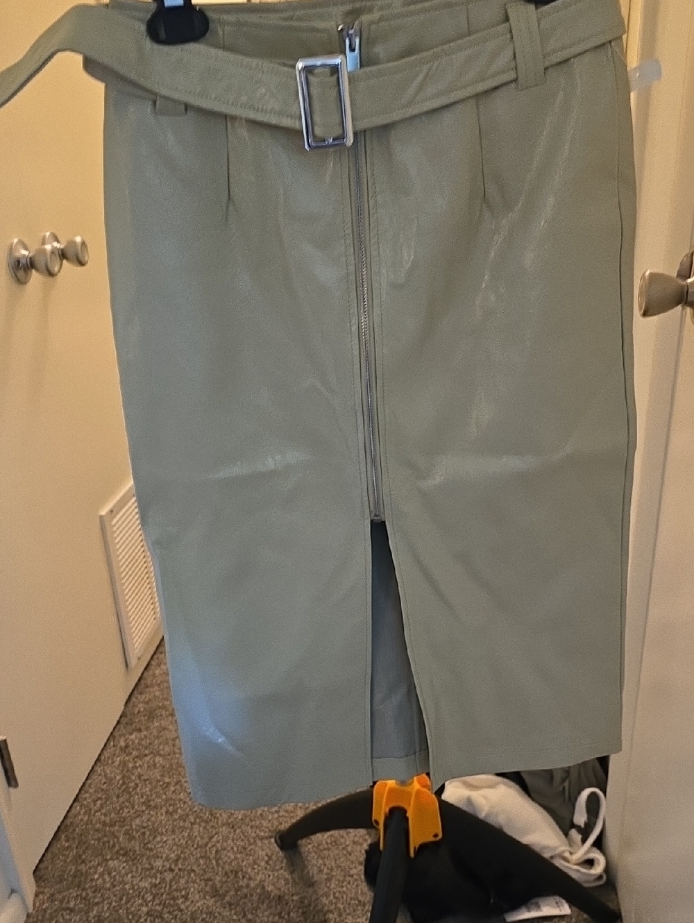 NWT Noisy May Sage Green Faux-Leather Pencil Skirt with Belt
